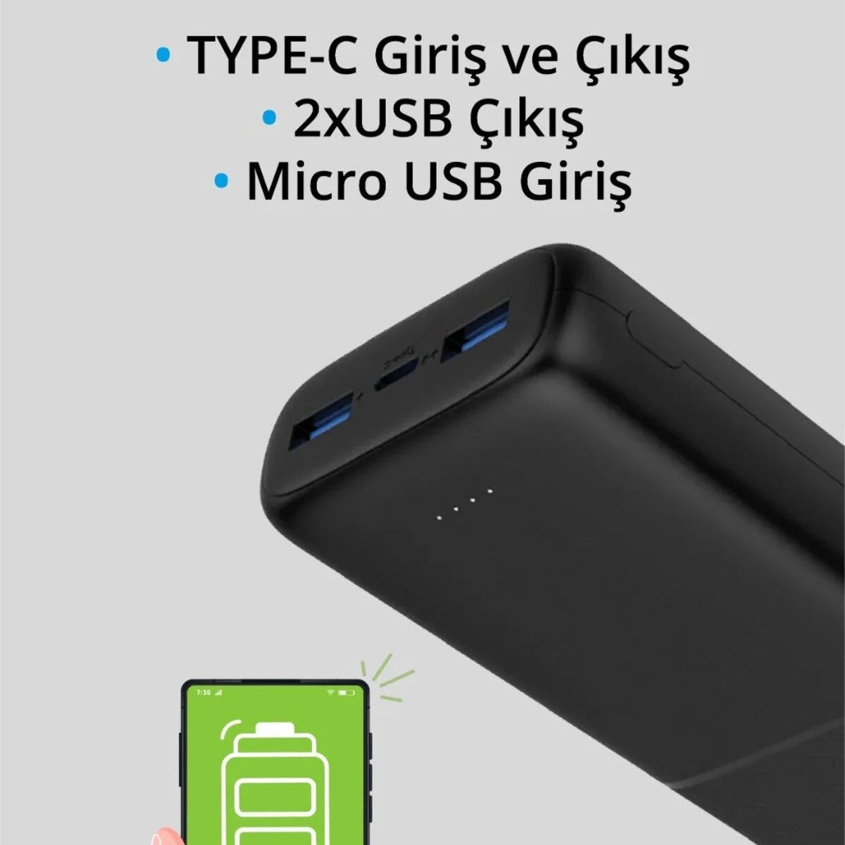 Powerbank 10000mah / Type-c - Usb - Micro Usb Girişli